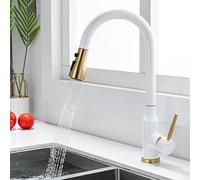 Miscelatore Cucina con Doccetta Estraibile Acciaio Inossidabile Acqua Fredda e Calda Dual Mode Rotazione a 360° Rubinetti da Cucina-Bianco+Oro