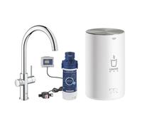 GROHE Red Duo Starter Kit con Rubinetto Acqua Bollente Istantanea, Bocca C, Boiler Taglia M 3 L, ChildLock, CoolTouch, Cromo, 30083001