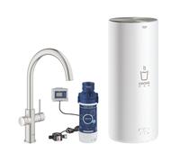 Grohe Red Duo Set robinetterie monocommande pour évier, portée 224mm, bec C, avec chauffe-eau GROHE Red taille L, 30079DC1, 30079DC1, Colorazione: super acciaio