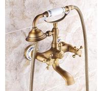 Miscelatore da bagno antico a parete con soffione doccia - Kit da bagno retrò a doppia leva con maniglia a croce Rubinetto per vasca da bagno in stile vintage elegante decorazione per la casa