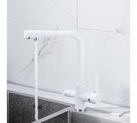 Miscelatore da cucina a 3 vie con filtro per acqua potabile, girevole a 360°, in ottone, bianco