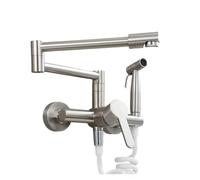 Miscelatore da cucina a parete con pistola a spruzzo estraibile, rubinetto for riempire pentole, tubo flessibile estensibile pieghevole girevole a 360°, doppia funzione (getto/spruzzo) for lavello, ac
