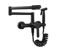 Miscelatore da cucina a parete con pistola a spruzzo estraibile, rubinetto for riempire pentole, tubo flessibile estensibile pieghevole girevole a 360°, doppia funzione (getto/spruzzo) for lavello, ac
