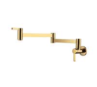 Miscelatore da cucina monoforo doppio supporto rubinetto lavabo in ottone singolo acqua fredda beccuccio girevole a 360 gradi montaggio a parete per la maggior parte degli scenari(Gold)