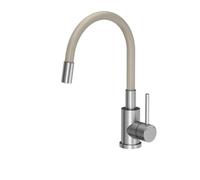 Miscelatore da cucina QUADRON MAGGIE SteelQ Miscelatore 360°, beige, altezza: 38 cm Funzione QFix, girevole- Rubinetto da cucina in acciaio inox, parte della testa: ceramica, finitura acciaio