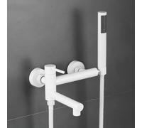 Miscelatore da parete bianco per vasca da bagno con comando a leva singola girevole a 90°, include soffione doccia e set di tubi, perfetto per bagni moderni