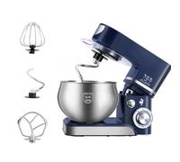 Miscelatore da tavolo ad alta potenza con tre teste di miscelazione con diverse funzioni, 1200 W, 6 velocità regolabile, ciotola in acciaio inox da 5 litri con paraspruzzi, adatto per la cucina, nero