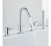 Miscelatore Doccia Bagno Cromo Rotazione a 360° 2 Modalità Rubinetto per Bordo Vasca da Bagnoc on Doccetta,Cromo Placcato