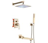 Miscelatore doccia, rubinetto per doccia in oro spazzolato, set da doccia a 3 vie LED LEGGE PAIN SHECCHE, miscelatori per la doccia nascosta Ruota Testa in ottone LWX