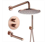 Miscelatore Doccia termostatico in Ottone Oro Rosa da 10 Pollici, soffione Doccia a Pioggia, Set soffione Doccia e Flessibile, Rubinetto Miscelatore Doccia-B