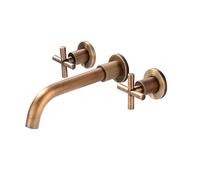 Miscelatore for lavabo a parete in ottone con maniglia a croce, rubinetto for lavabo, miscelatore for lavabo, rubinetti con bocca calda e fredda for lavabo da bagno, oro spazzolato || siamese (Color