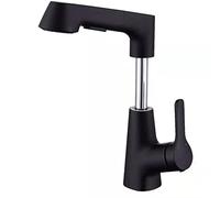Miscelatore for lavabo con doccetta Estraibile in Ottone, Acqua Calda e Fredda, Girevole, monoforo, Rubinetto for lavabo da Bagno, Grigio(Chrome)
