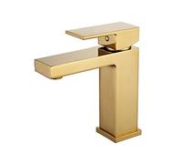 Miscelatore for lavabo piccolo da bagno 100% ottone massiccio, design di lusso più recente, rubinetto for lavabo da montare sul ponte, nero, oro, cromo, argento, quadrato