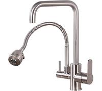 Miscelatore for lavello da cucina con 2 modalità di spruzzoBocca girevole a 360°Doppia maniglia e levaAdattatore for testa girevoleAcciaio inossidabile