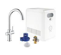 GROHE Blue Professional Starter Kit con Rubinetto Filtro Acqua, Bocca C, Acqua Filtrata Refrigerata e Frizzante, WiFi e Bluetooth, Cromo, 31323002