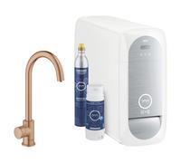 Grohe Blue Home Mono Mitigeur monocommandé pour évier Starter Kit, portée 153mm, bec en C, avec fonction filtre et refroidissement, 31498DL1, 31498DL1, Colorazione: tramonto caldo spazzolato