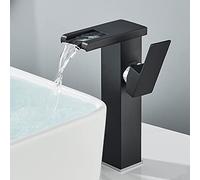 Miscelatore lavabo a Cascata LED, rubinetti per lavabo Bagno in Ottone, rubinetti lavabo a Cascata Bagno con Luce a LED Che Cambia Colore, Miscelatore Acqua Calda e Fredda monocomando 1 Foro Alto,