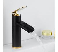 Miscelatore Lavabo a Cascata Rubinetto Lavabo Nero+Oro Set Rubinetti Bagno a Cascata Miscelatore Monocomando per Bagno in Ottone
