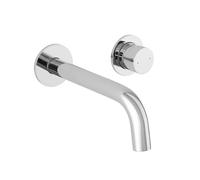 Miscelatore lavabo a muro con canna lunga cromato senza leva in acciaio inox, manopola rotante e indicatori per l’acqua, GEMINI