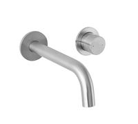 Miscelatore lavabo a muro con canna lunga satinato senza leva in acciaio inox, manopola rotante e indicatori per l’acqua, GEMINI