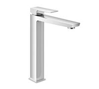 Miscelatore Lavabo Bagno Alto Monocomando In Ottone Cromato Della Linea Kubo, Completo Di Piletta Click Clack E Kit Di Montaggio