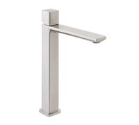 Miscelatore Lavabo Bagno Alto Con Manopola Senza Leva In Ottone Nichel Spazzolato Della Linea Lotus, Completo Di Piletta Click Clack E Kit Di Montaggio
