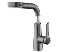 Miscelatore Lavabo Bagno con Doccetta Estraibile Grigio Canna di Fucile Modello Sollevabile｜La Maniglia Singola Controlla Il Flusso Della Temperatura Dell'Acqua Calda e Fredda