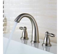 Miscelatore Lavabo Bagno Rubinetto per Lavabo 3 Fori 2 Leve Doppia Leva In Ottone Doppia Maniglia Acqua Calda E Fredda Spazzolata Rubinetti Monocomando Bagno