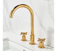 Miscelatore Lavabo Bagno Rubinetto per Lavabo 3 Fori Oro 2 Leve Ottone Girevole A 360° Maniglia A Doppia Croce Acqua Calda E Fredda Rubinetti Monocomando Bagno