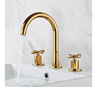 Miscelatore Lavabo Bagno Rubinetto per Lavabo Leva Doppia A 3 Fori Girevole A 360° 2 Leve Maniglia A Croce Doppia per Acqua Calda E Fredda Oro Rubinetti Monocomando Bagno
