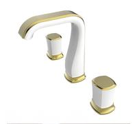 Miscelatore Lavabo Bagno Rubinetto per Lavabo Maniglia con Pomello Bianco + Oro A 3 Fori per Acqua Calda E Fredda Bianco + Oro Rubinetti Monocomando Bagno