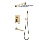 Miscelatore Lavabo Bagno Rubinetto per Lavabo Miscelatore Doccia A Incasso con Rubinetto Vasca Maniglia Singola Girevole A 180° Set Doccia A 3 Modalità Oro Spazzolato Rubinetti Monocomando Bagno