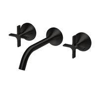 Miscelatore Lavabo Bagno Rubinetto per Lavabo Miscelatore Termostatico A Parete con 3 Fori Caldo E Freddo Girevole A 360° Doppia Maniglia A Croce Nero Rubinetti Monocomando Bagno
