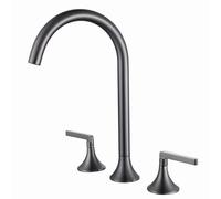 Miscelatore Lavabo Bagno Rubinetto per Lavabo Pistola per Acqua Calda E Fredda In Ottone 3 Fori Girevole A 360° 2 Leve Grigio Rubinetti Monocomando Bagno