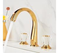 Miscelatore Lavabo Bagno Rubinetto per Lavabo Pomolo A Collo Di Cigno In Ottone Dorato con Cristallo 3 Fori Oro Rubinetti Monocomando Bagno