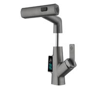 Miscelatore Lavabo Bagno Rubinetto per Lavabo Rubinetto per Lavabo con Doccetta Estraibile Girevole A 360° con Display Digitale Maniglia Singola Grigio Canna Di Fucile Rubinetti Monocomando Bagno