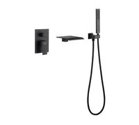 Miscelatore Lavabo Bagno Rubinetto per Lavabo Rubinetto per Vasca Cascata A Parete Stile Cascata Nero 200X160 Mm Pannello Design 2 Modalità con Doccia Nero Rubinetti Monocomando Bagno
