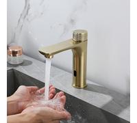 Miscelatore Lavabo Bagno Rubinetto per Lavabo Sensore A Infrarossi Oro Spazzolato Acqua Calda E Fredda Senza Contatto Rubinetti Monocomando Bagno