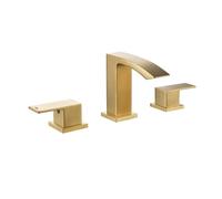 Miscelatore Lavabo Brushed Gold Basin Faucet Square Dual Handles 3 Holes Pcs Deck Mounted Sink Mixer Hot And Cold Bathroom Tap