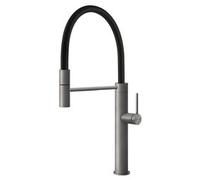 Gessi 60010239 Miscelatore semi pro monocomando con canna girevolee doccetta estraibile mono getto Foro per miscelatore 35 mm Angolo di rotazione 360, finitura steel brushed