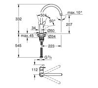 Grohe QuickFix Start Curve miscelatore monocomando per lavello cucina con bocca orientabile, finitura cromo - 31554001