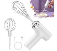 Miscelatore Manuale con 2 Fruste Rimovibili, LULUWA Frusta Elettrica Portatile con 3 Modalità di Velocità Frusta (Bianco)