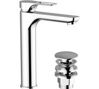 Miscelatore Monocomando per Lavabo Alto Flat, Rubinetto Monoforo Cromo Italy