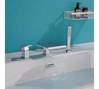 Miscelatore Monocomando Vasca da Bagno con Uscita Cascata da 200 * 160 Rubinetto a Cascata per Bordo Vasca da Bagno 3 Fori,Cromo Placcato