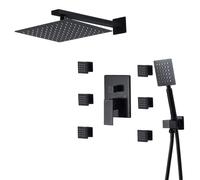 Miscelatore per la doccia set da bagno multifunzione a parete montata da 10 "pioggia di ottone con 6 pezzi Bodys Sparys e tubo (nero, quadrato) Beauty Comes