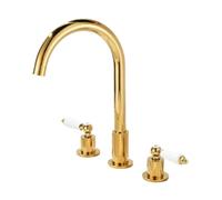 Miscelatore per lavabo a 3 fori con doppia maniglia in stile retrò | Rubinetto girevole a 360° con doppio manico in ceramica per un facile accesso al bagno e controllo preciso dell'acqua