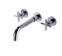 Miscelatore per Lavabo a Muro Rubinetteria a Parete Doppia Rubinetto Bagno Lavabo Rotazione Rubinetteria Bagno-Chrome-B