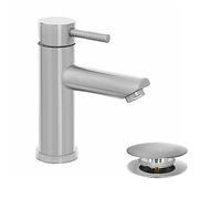 inbagno Miscelatore lavabo York monocomando – acciaio inox spazzolato con piletta click-clack