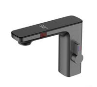 Miscelatore per lavabo con sensore intelligente, con display digitale e controllo dell'acqua calda e fredda, struttura in ottone, finitura cromata, funzionamento automatico a mani libere (grigio)