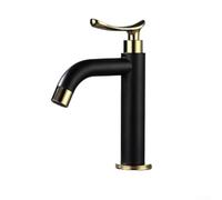 Miscelatore per lavabo con una sola mano (corto) | Miscelatore monocomando per acqua fredda, finitura nero-oro, flusso d'acqua liscio, per un look semplice